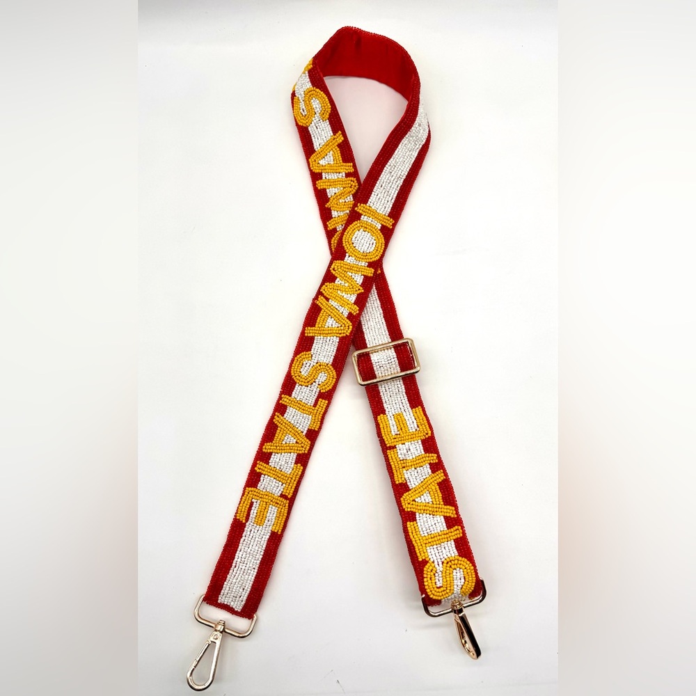 Iowa State Handmade Beaded strap Red and white striped with yellow wording